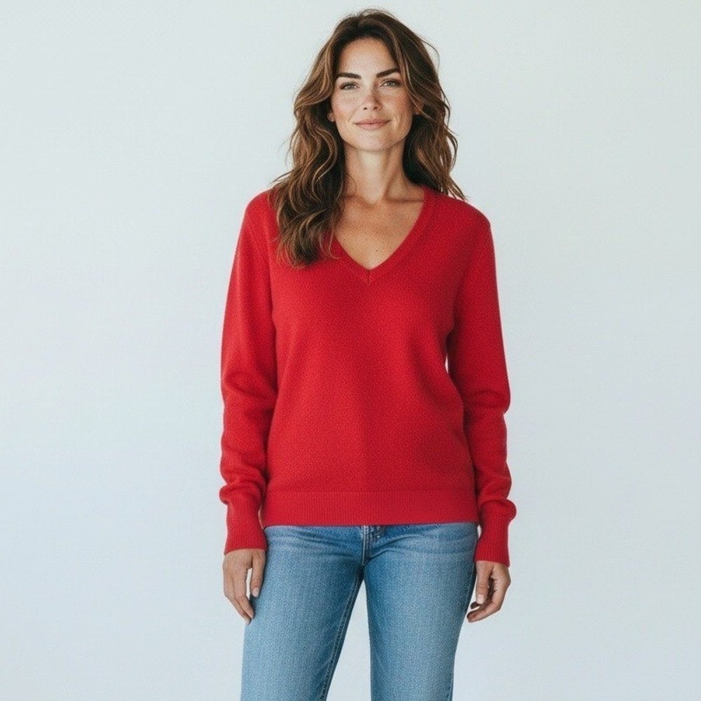 Eric Bompard Cashmere Silk V-Neck Sweater Knit Long Sleeve Ribbed Cuff Womens M